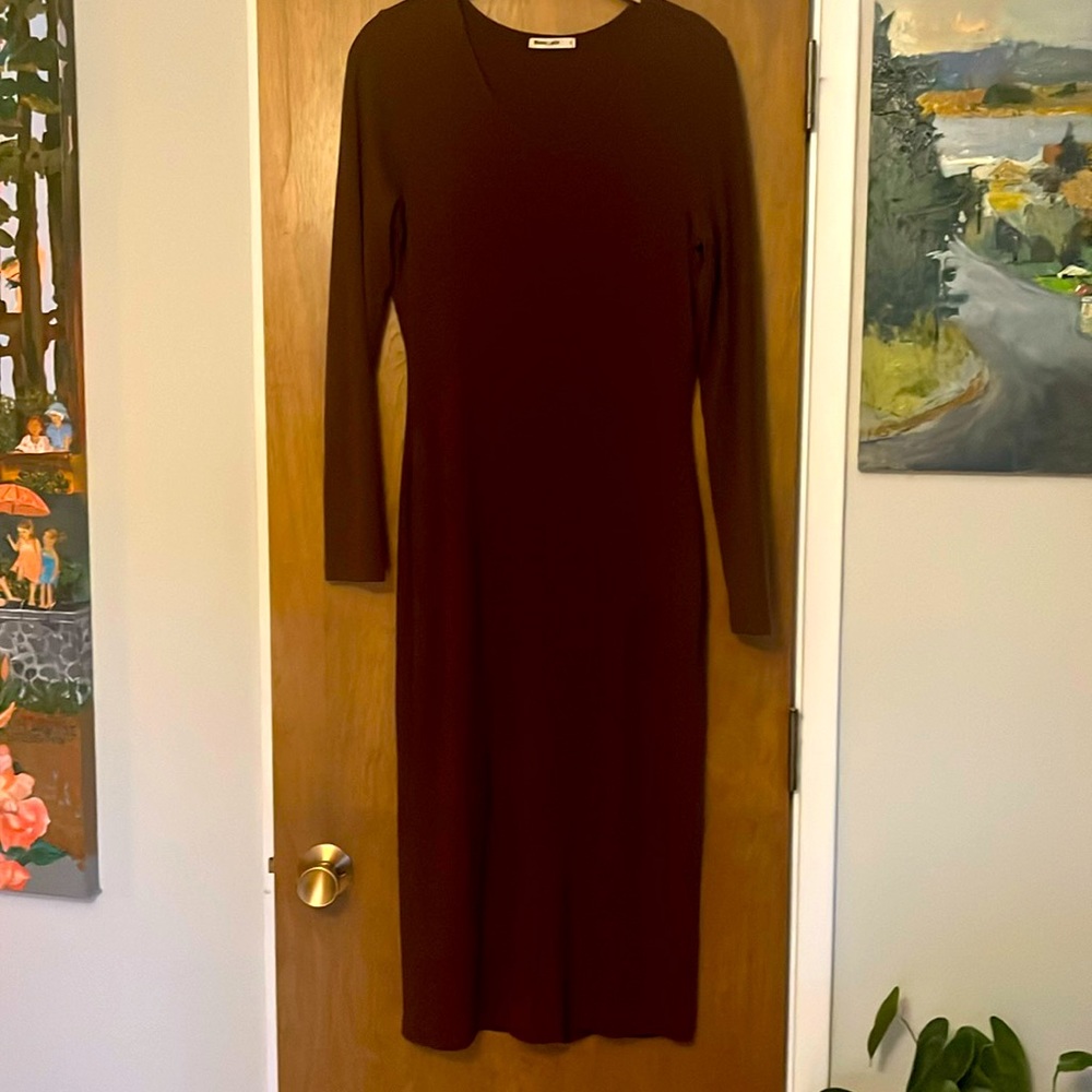 Marine Layer chocolate brown midi dress